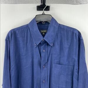 Henry Cottons Men's 100% Linen Long Sleeve Button Down Shirt - Blue - XL